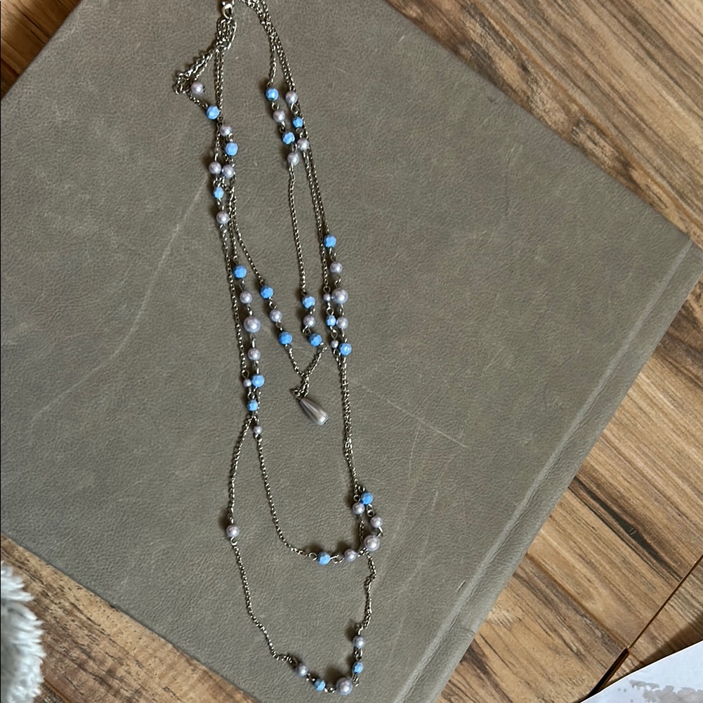 Zad Silver And Blue Layered Necklace With Beaded Design